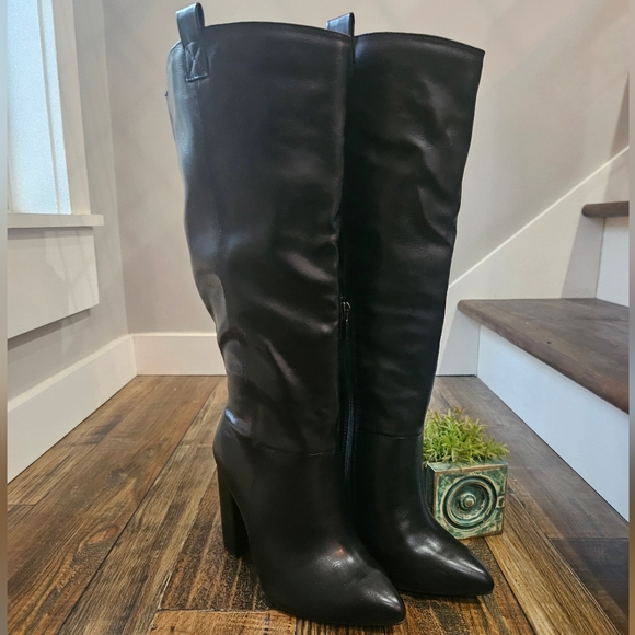 New! JustFab Tall Black Faux Leather‎ Heeled Boots. Size 6. - Picture 4 of 13